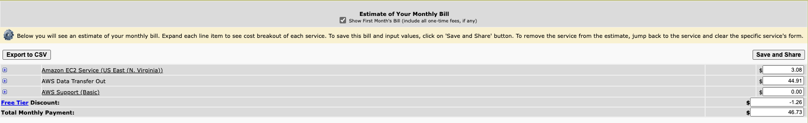 AWS Bandwidth calculator